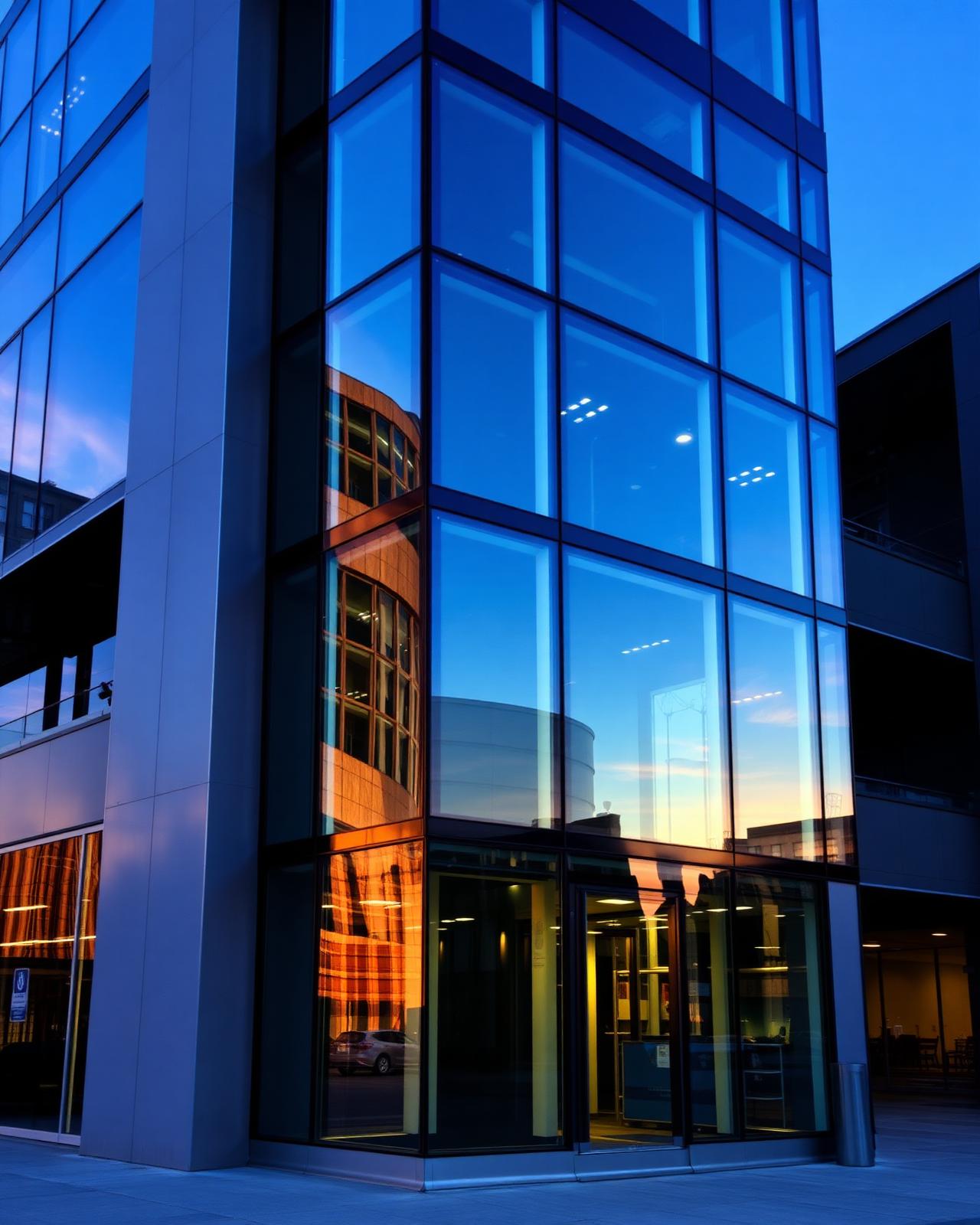 Glass panoramic elevator on modern building exterior