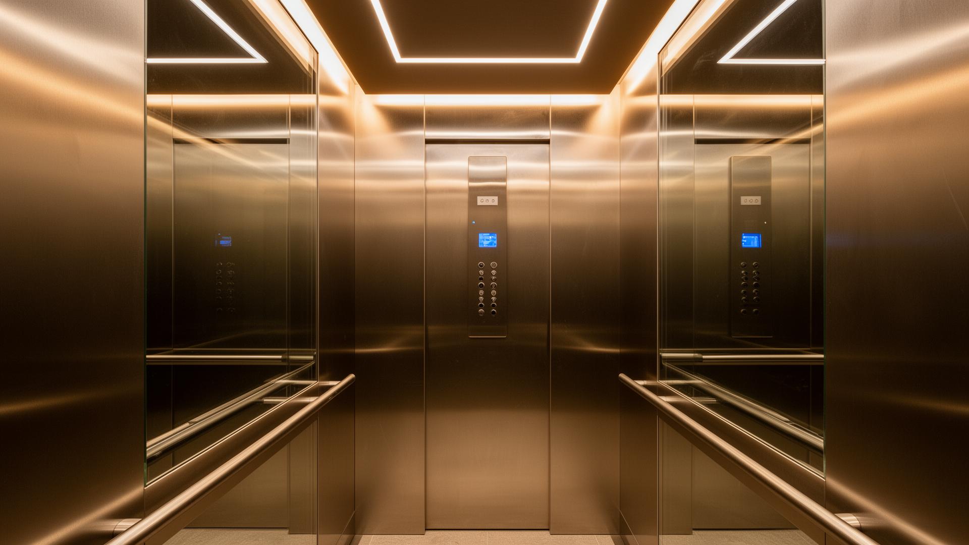 Modern brushed-steel elevator interior